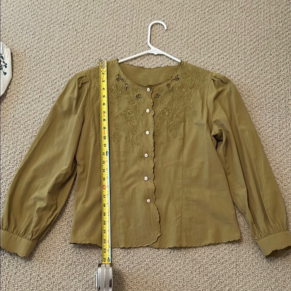 Retro Chic Olive Button-Up Blouse